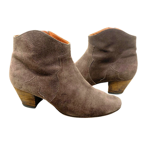 Isabel Marant Sz FR 38 US 8 Dicker Taupe Suede Western Ankle Booties Boots - Picture 2 of 13